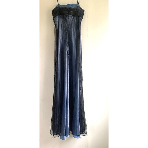 Vintage Fairy Ghotic Whimsical Prom Blue Long Dress With Black Net Medium Beaded - Picture 8 of 10